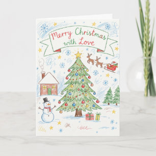 Handgezeichnete festliche Weihnachtsszene Karte