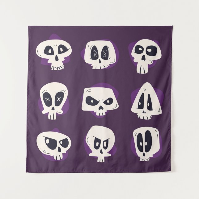 Handgezeichnete Flatdia de muertos skulls collecti Wandteppich (Vorderseite)