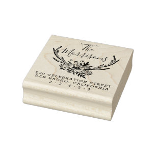 Handgezeichnete Floral Antlers Custom-Rücksendeadr Gummistempel