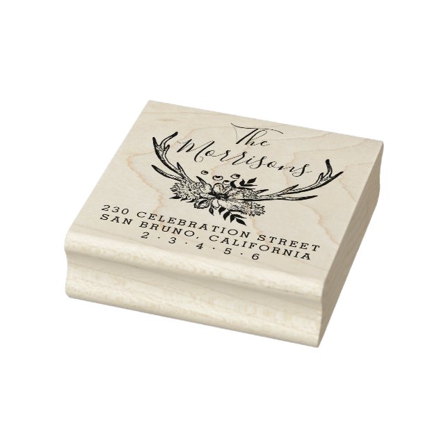 Handgezeichnete Floral Antlers Custom-Rücksendeadr Gummistempel (Stempel)