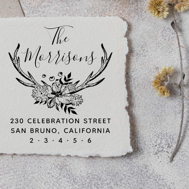 Handgezeichnete Floral Antlers Custom-Rücksendeadr Permastempel (Von Creator hochgeladen)
