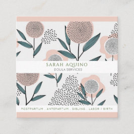 Handgezeichnete florale Florals Peach & Green Doul Quadratische Visitenkarte