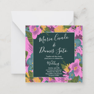 Handgezeichnete florale Hochzeit in kräftigem Pink Mitteilungskarte