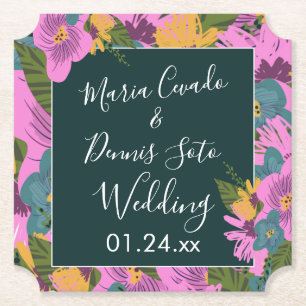 Handgezeichnete florale Hochzeit in kräftigem Pink Untersetzer