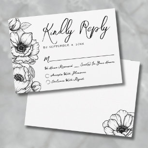 Handgezeichnete Florale Hochzeit RSVP Karte