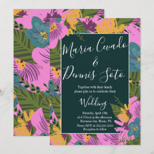 Handgezeichnete Florals Wedding Bold Pink Greeneri Einladung