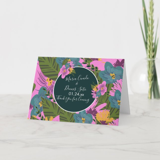 Handgezeichnete Florals Wedding Bold Pink Greeneri Karte (Vorderseite)