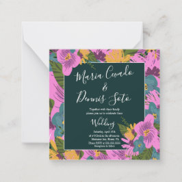 Handgezeichnete Florals Wedding Bold Pink Greeneri Mitteilungskarte