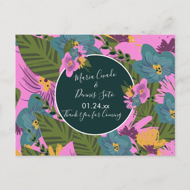 Handgezeichnete Florals Wedding Bold Pink Greeneri Postkarte (Vorderseite)