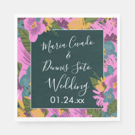 Handgezeichnete Florals Wedding Bold Pink Greeneri Serviette