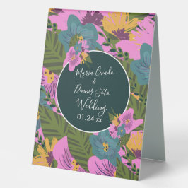 Handgezeichnete Florals Wedding Bold Pink Greeneri Tischaufsteller