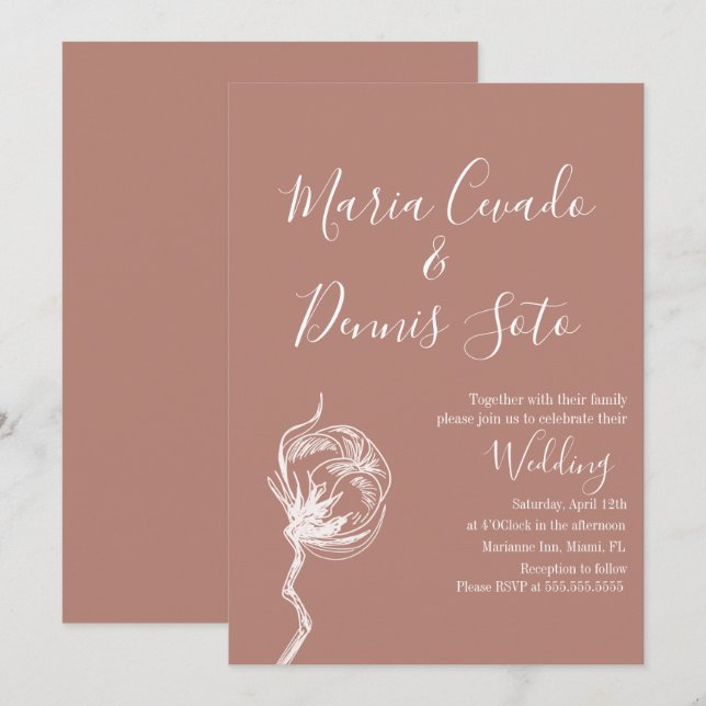 Handgezeichnete Florals Wedding Earth Tone Einladung (Vorne/Hinten)