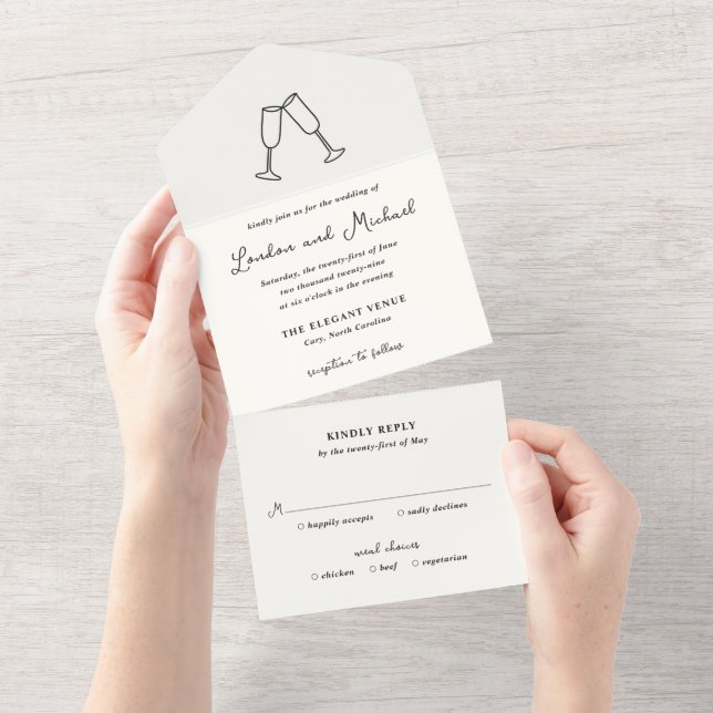 Handgezeichnete Flöten Doodle Moderne Hochzeit All In One Einladung (Abreißen)