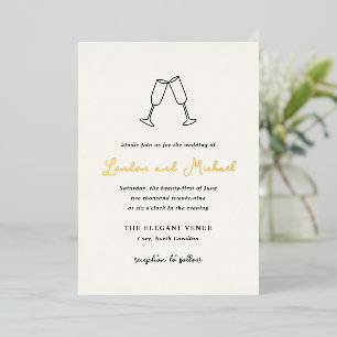 Handgezeichnete Flöten Doodle Moderne Hochzeit Folieneinladung