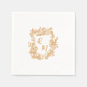Handgezeichnete Funky Floral Wappen Monogram Weddi Serviette