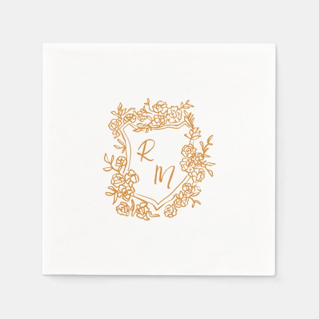 Handgezeichnete Funky Floral Wappen Monogram Weddi Serviette (Vorderseite)