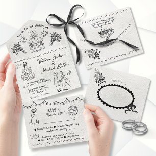 Handgezeichnete Funky Kapelle Doodle Hochzeit All In One Einladung