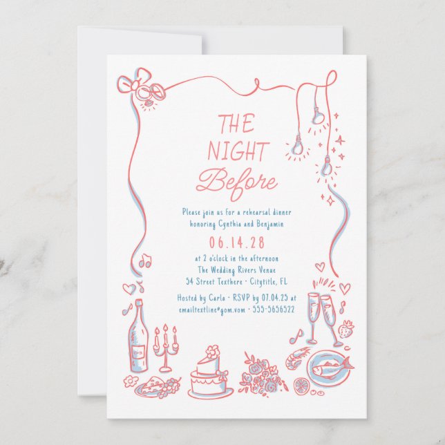 Handgezeichnete Funky Whimsical Probe Dinner Einladung (Vorderseite)