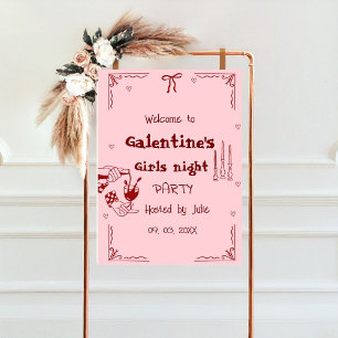 Handgezeichnete Galentine Girls Nacht Begrüßungsze Poster