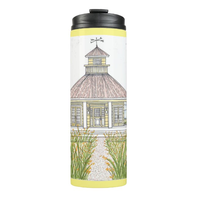 Handgezeichnete Gelbe Hütte Thermal Tumbler Thermosbecher (Vorderseite)