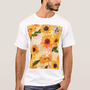 Handgezeichnete gelbe Sonnenblumen Wasserfarbmuste T-Shirt