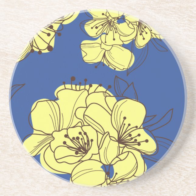 Handgezeichnete Gelbe Wilde Blume auf blau Sandstein Untersetzer (Vorne)