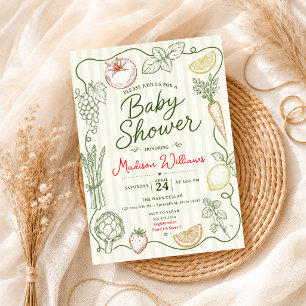 Handgezeichnete Gemüse-Früchte-Doodle-Baby-Party Einladung