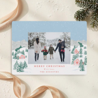 Handgezeichnete gemütliche Feriendorf Foto Ferienk Feiertagskarte