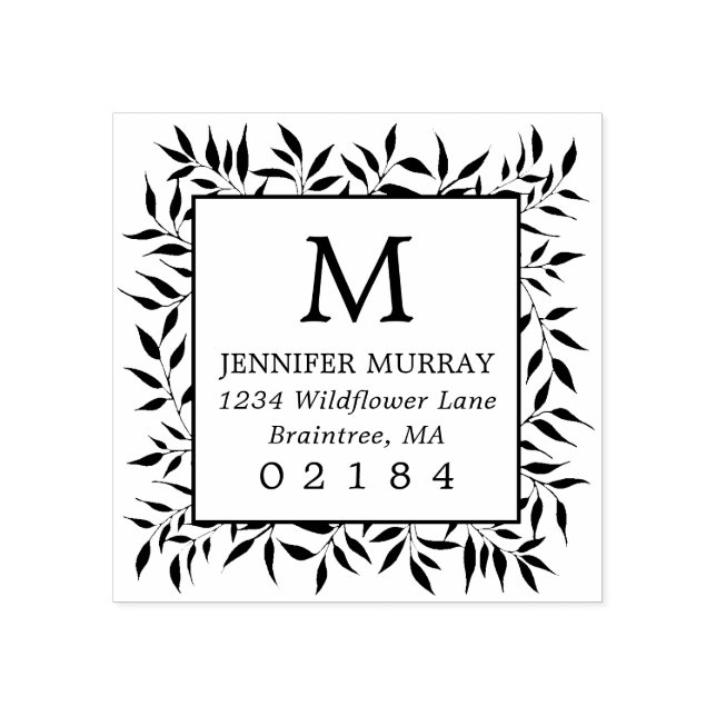 Handgezeichnete Gerahmte Laurel-Blätter Monogram-A Gummistempel (Prägung)