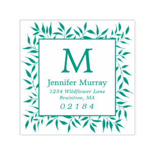 Handgezeichnete Gerahmte Laurel-Blätter Monogram-A Permastempel