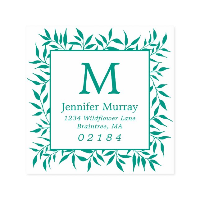 Handgezeichnete Gerahmte Laurel-Blätter Monogram-A Permastempel (Design)