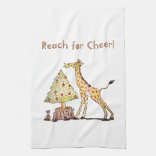 Handgezeichnete Giraffen-Weihnachtsbaum-Kunst Geschirrtuch