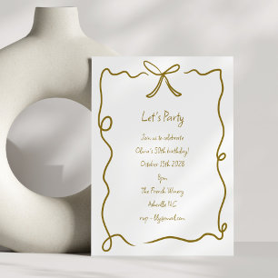 Handgezeichnete Gold Bow Ribbon Border Geburtstags Einladung