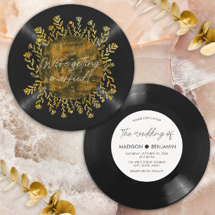 Handgezeichnete Gold-Wildblumen-Vinyl-LP-Schallpla Einladung