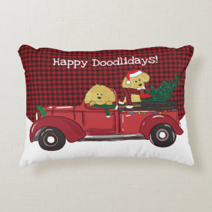 Handgezeichnete Goldendoodles roter Weihnachtswage Dekokissen