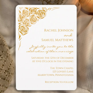 Handgezeichnete Goldene Rose Moderne Hochzeitseinl Einladung