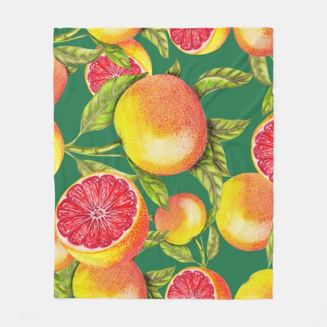 Handgezeichnete Grapefruits Nahtloses Muster Fleecedecke (Vorderseite)