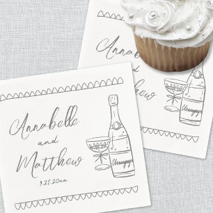 Handgezeichnete graue wunderliche Hochzeit Serviette