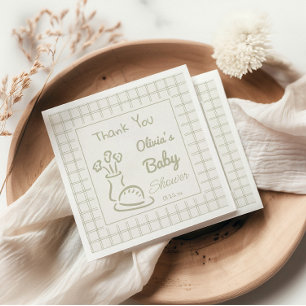 Handgezeichnete grüne Brötchen im Ofen-Baby-Shower Serviette