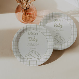 Handgezeichnete grüne Bun in der Oven-Baby-Dusche Pappteller