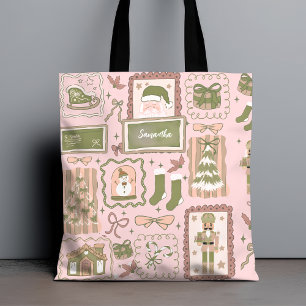 Handgezeichnete grüne Pfirsich-Weihnachtsname Tasche