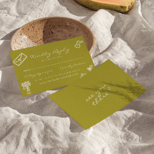 Handgezeichnete grüne romantische Launen Hochzeit RSVP Karte