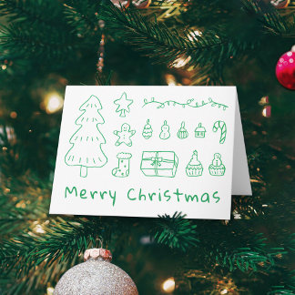 Handgezeichnete grüne Weihnachtskarte Karte