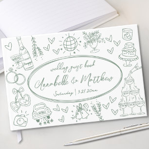Handgezeichnete Grüne Whimsical-Hochzeit Gästebuch