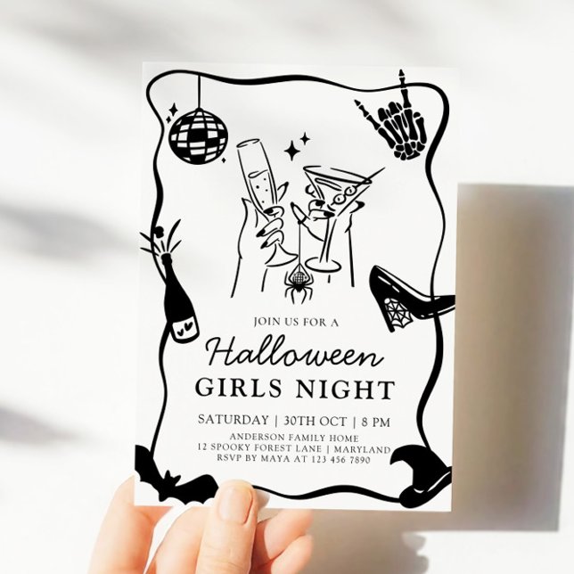 Handgezeichnete Halloween-Girls Nachteinladung Einladung (Von Creator hochgeladen)