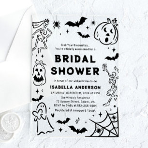Handgezeichnete Halloween-Skelett-Geister-Hochzeit Acryleinladungen