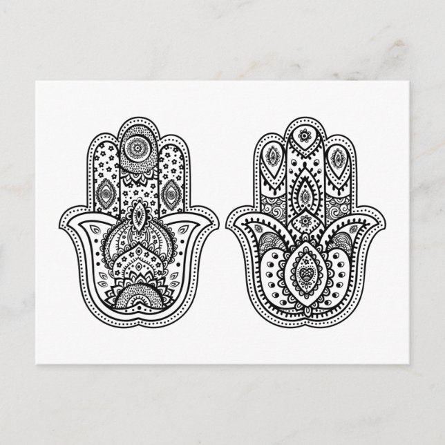 Handgezeichnete Hamsa mit Ornamenten Postkarte (Vorderseite)