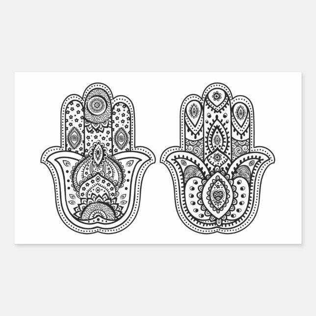 Handgezeichnete Hamsa mit Ornamenten Rechteckiger Aufkleber (Vorderseite)
