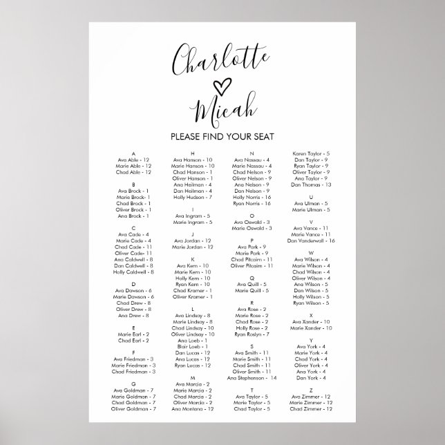 Handgezeichnete Heart Alphabetic Seekarte Poster (Vorne)