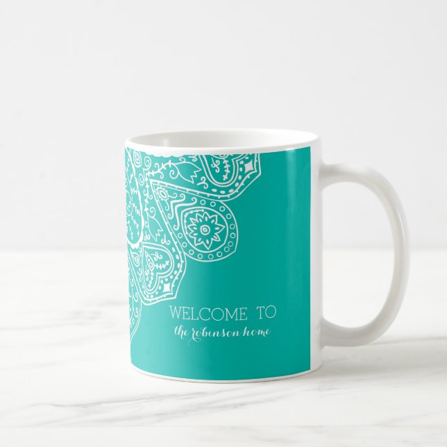 Handgezeichnete Henna Circle Design Helle Pool Bla Kaffeetasse (Rechts)